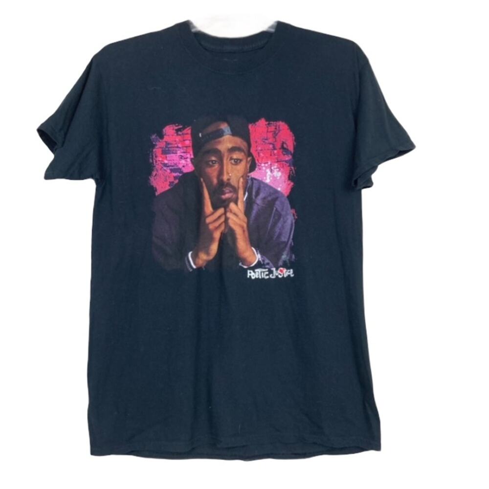 Tupac Poetic Justice black graphic short sleeve t-shirt Sz L